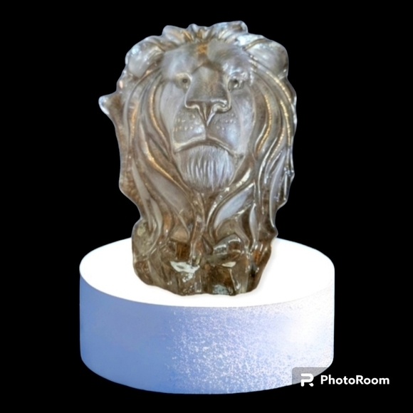 Vtg Heavy Clear Glass Crystal Carved Lion with Gold Accent Bookend - Picture 1 of 7